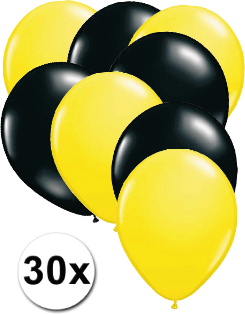 Ballonnen Geel & Zwart 30 stuks 27 cm